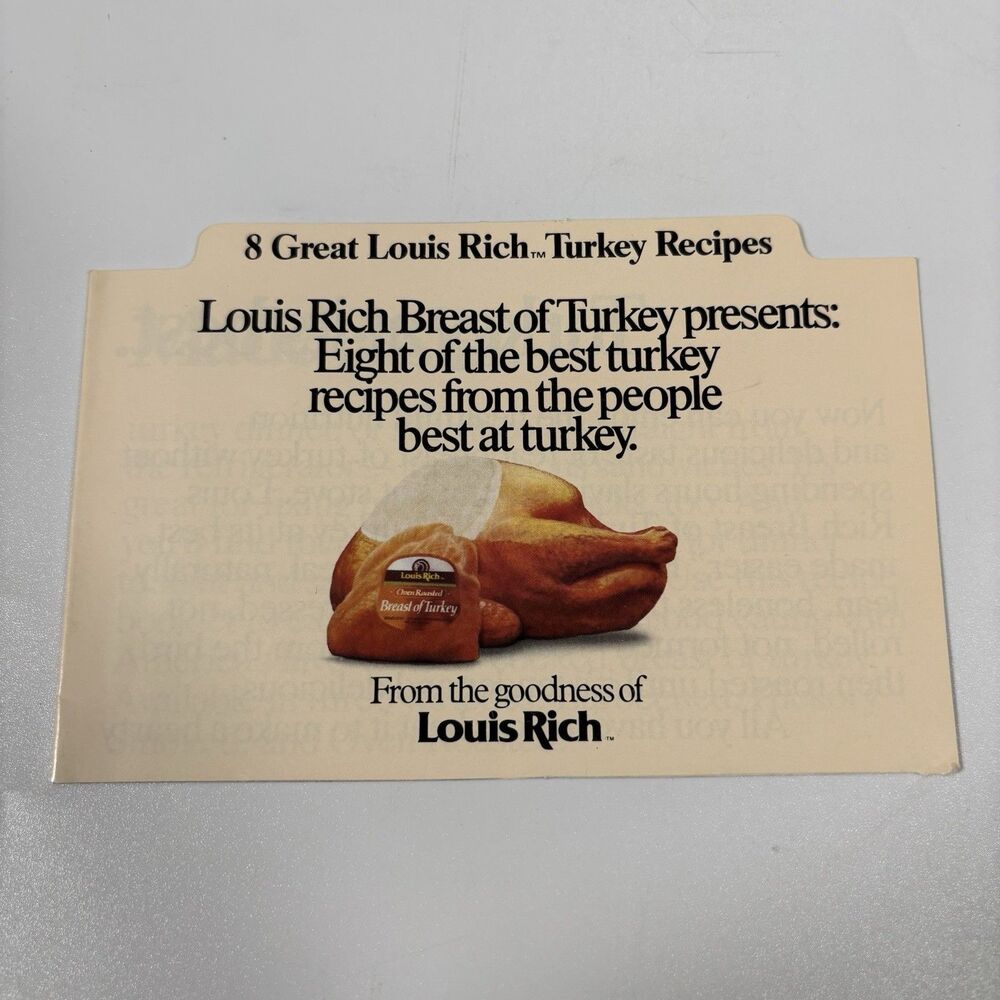 8 great louis rich turkey recipes Booklet Vintage Cookbook 1984 Louis Rich Co.